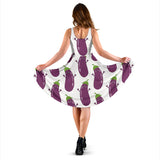 Eggplant Pattern Print Design 01 Sleeveless Midi Dress