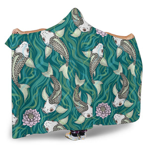 Koi Fish Carp Fish Lotus Pattern Hooded Blanket