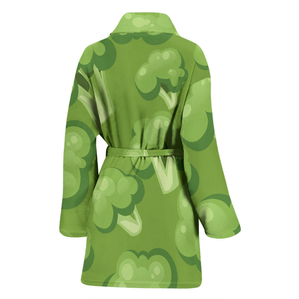 Broccoli Pattern Green Background Women'S Bathrobe