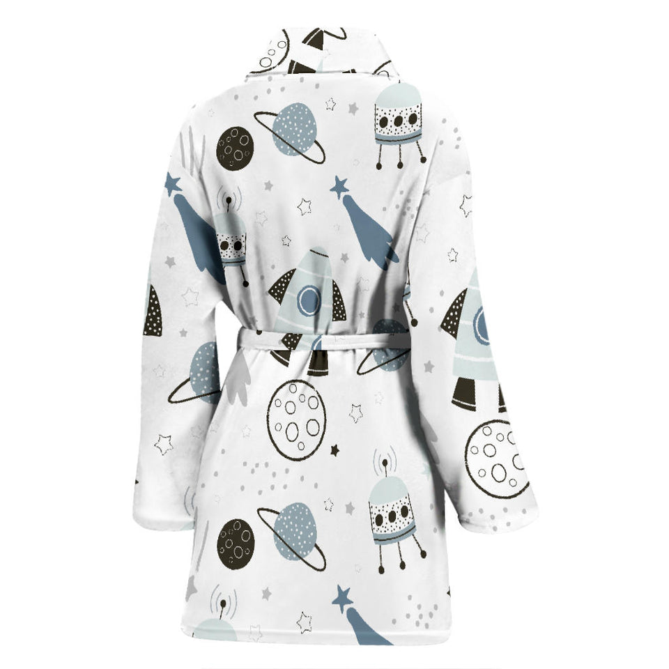 Hand Drawn Space Elements Space Rocket Star Planet Space Probe Women'S Bathrobe