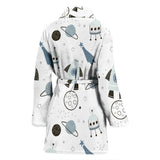 Hand Drawn Space Elements Space Rocket Star Planet Space Probe Women'S Bathrobe