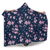 Pink Sakura Cherry Blossom Blue Background Hooded Blanket