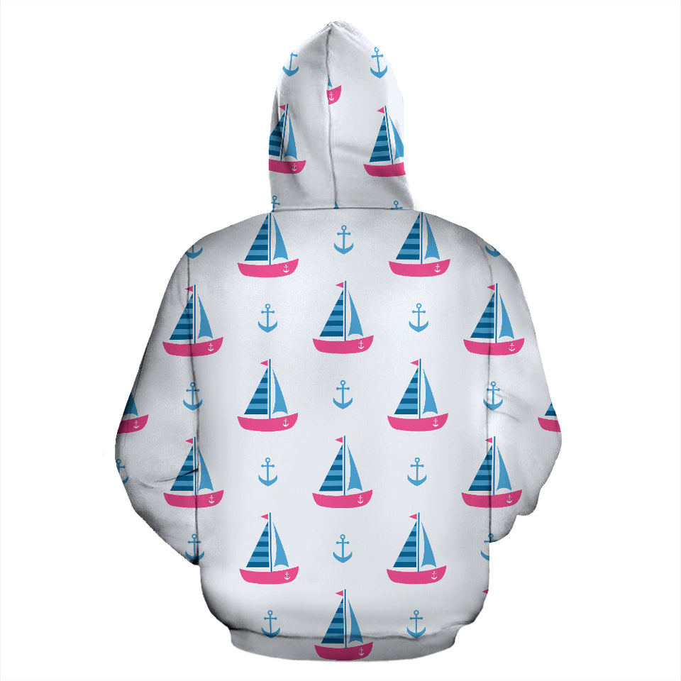 Sailboat Anchor Pattern Zip Up Hoodie