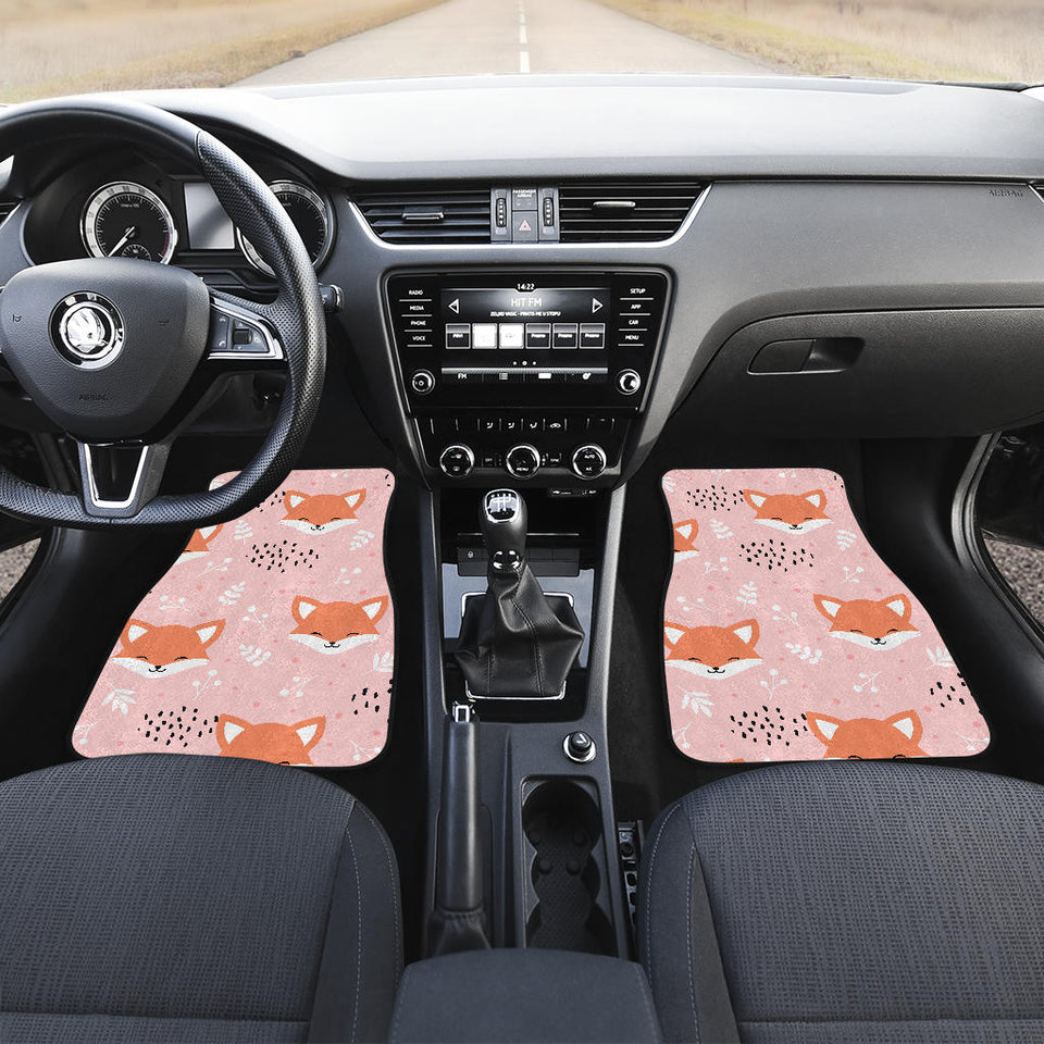 Cute Fox Pattern Pink Background Front And Back Car Mats
