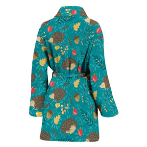 Hedgehog Pattern Print Design 01 Women's Bathrobe