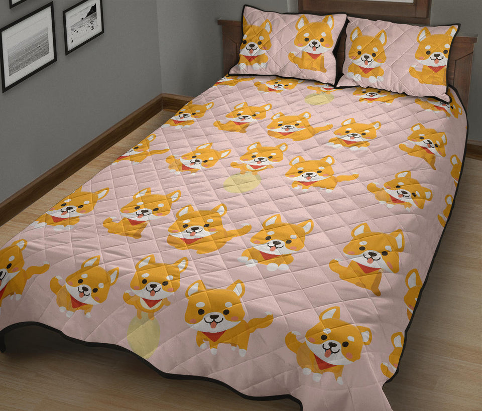 Cute shiba inu dog pattern  Quilt Bed Set