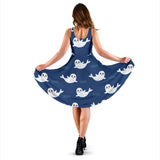Cute White Baby Sea Lion Seal Pattern Sleeveless Midi Dress