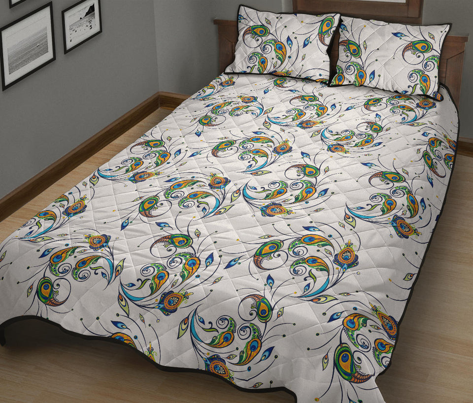 Peacock feather pattern Quilt Bed Set