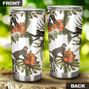 Monkey Red Hibiscus Flower Palm Leaves Floral Pattern Tumbler