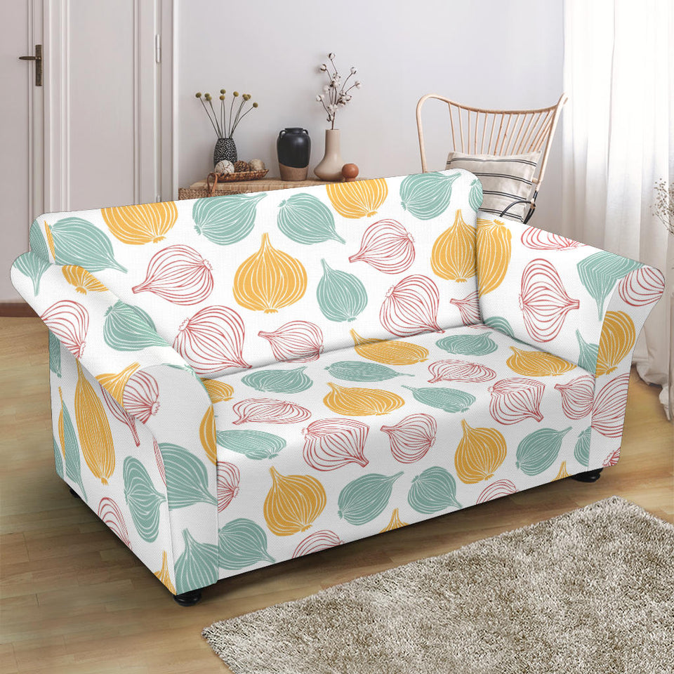 Colorful Onions White Background Loveseat Couch Slipcover