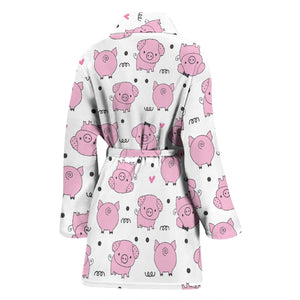 Pig Pattern Print Design 03 Women's Bathrobe