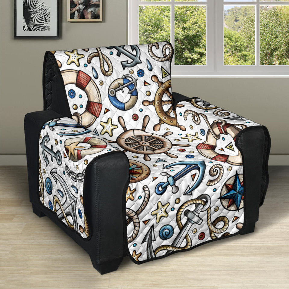 Cute nautical steering wheel anchor pattern Recliner Cover Protector