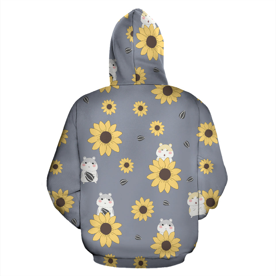 Cute Hamster Sunflower Pattern Background Zip Up Hoodie