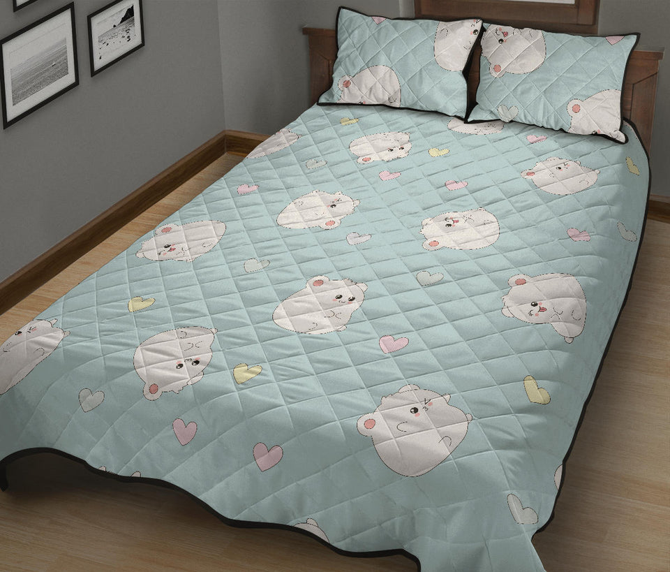White cute hamsters heart pattern Quilt Bed Set