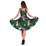 Parrot Palm Tree Leaves Flower Hibiscus Pattern Sleeveless Midi Dress