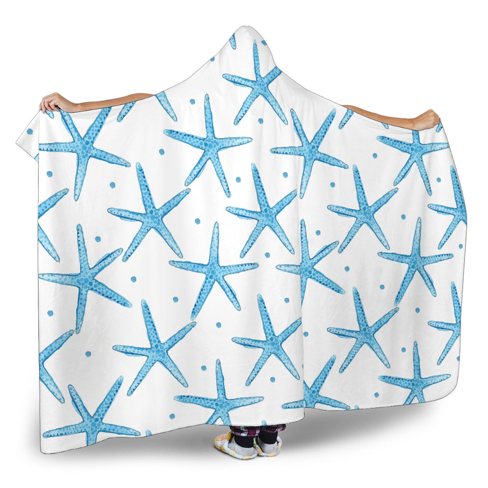 Watercolor Starfish Pattern Hooded Blanket