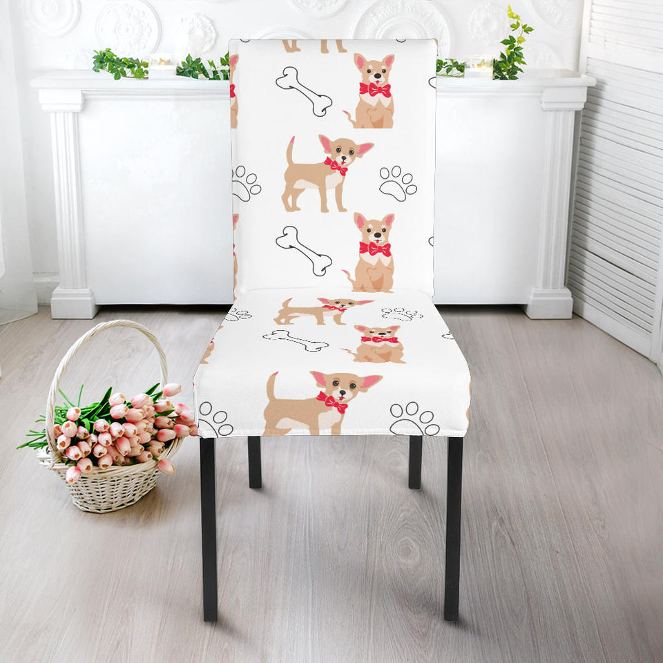 Chihuahua Bone Paw Pattern Dining Chair Slipcover