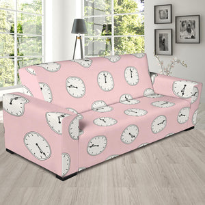 Clock Pattern Pink Blackground Sofa Slipcover