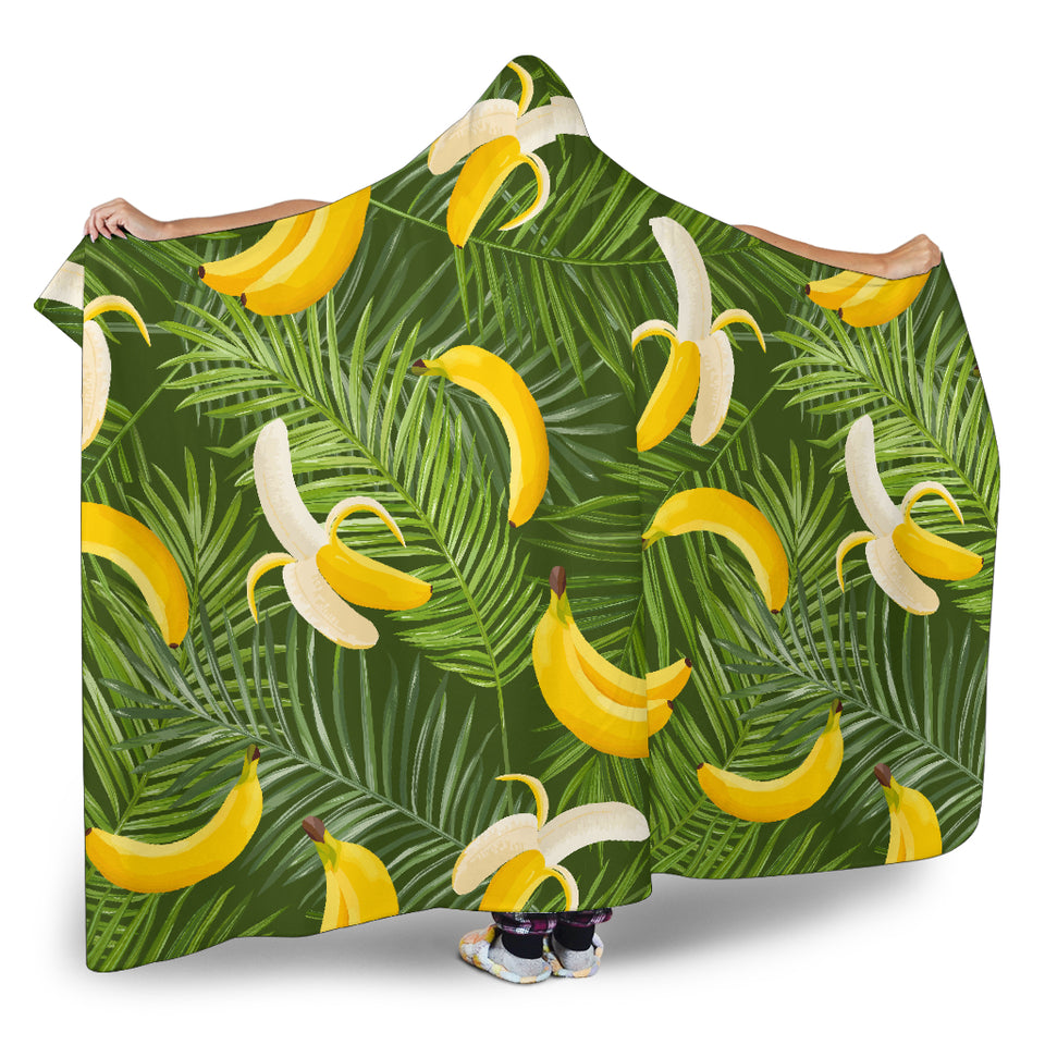 Banana Palm Leaves Pattern Hooded Blanket