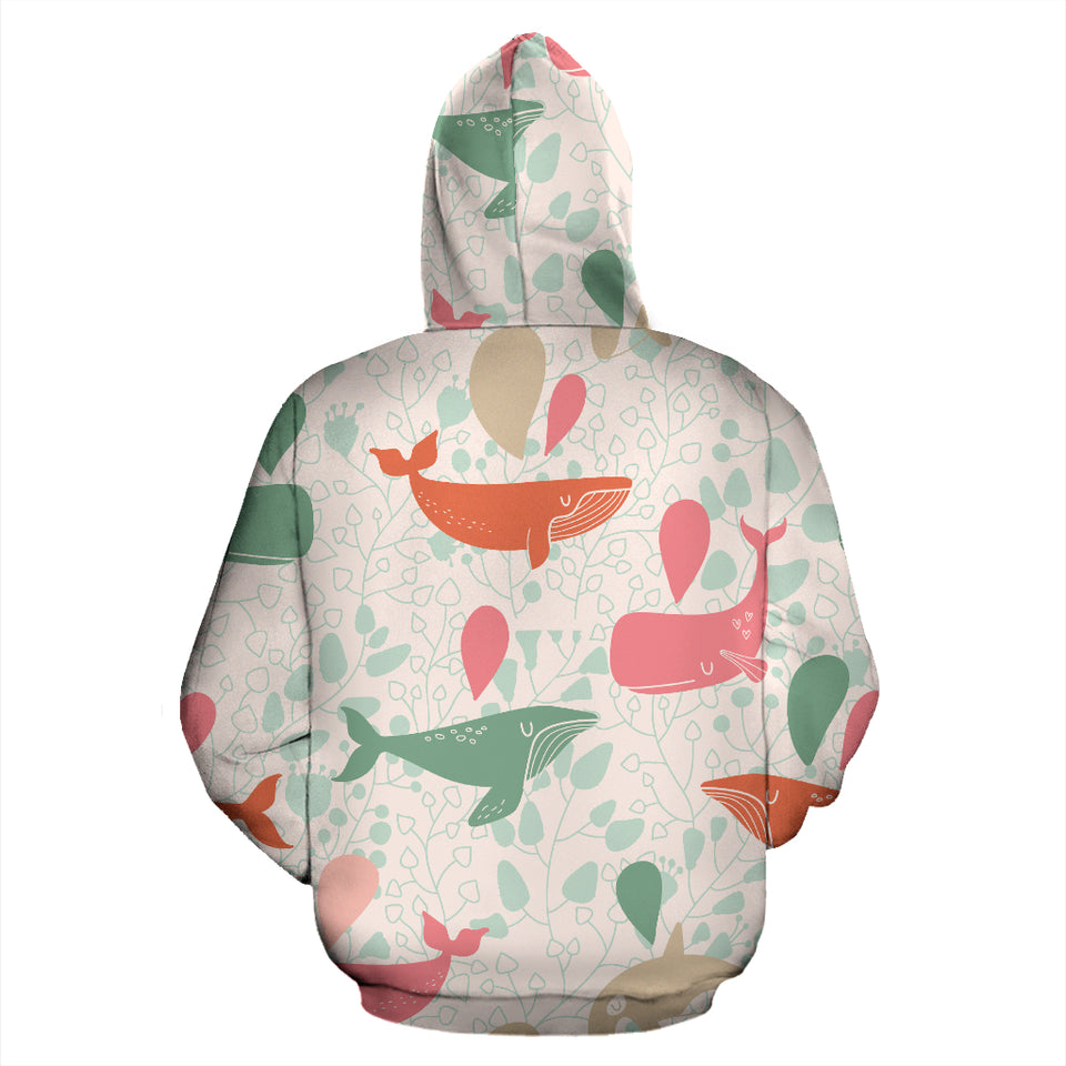 Cute Whale Pattern Zip Up Hoodie