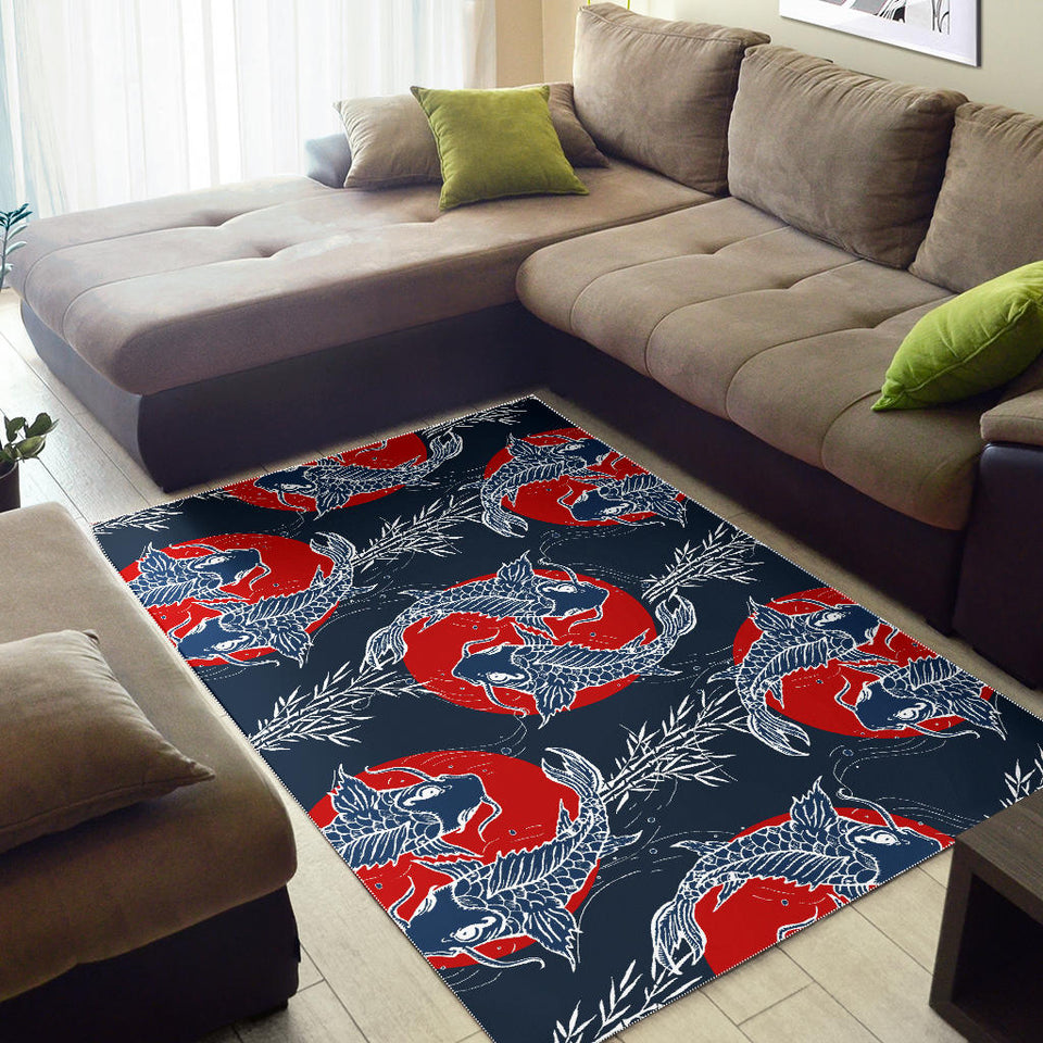 Koi Fish Carp Fishs Hand Drawn Japanese Art Area Rug