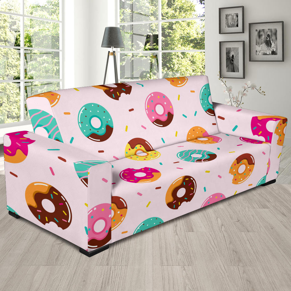 Donut Pattern Glaze Pink Background Sofa Slipcover