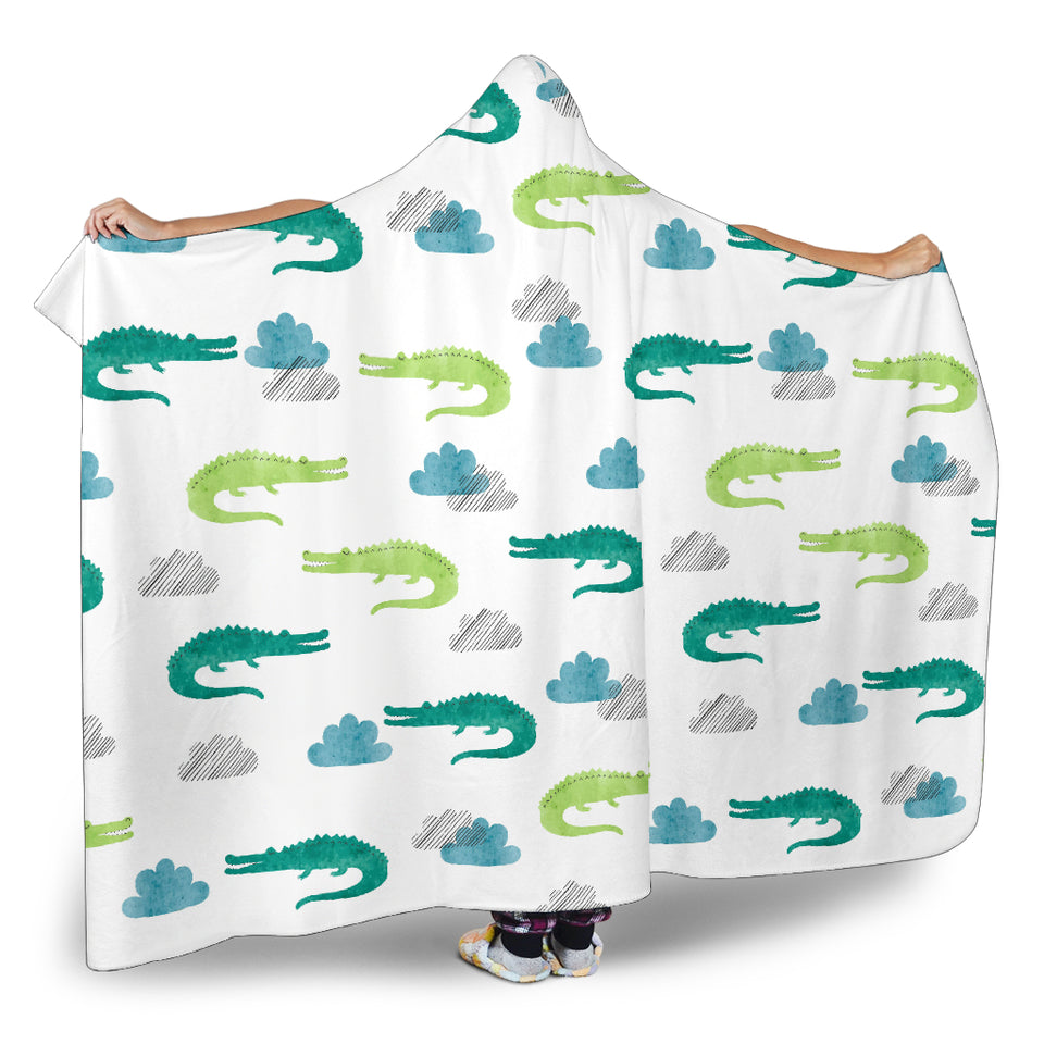Watercolor Crocodile Pattern Hooded Blanket