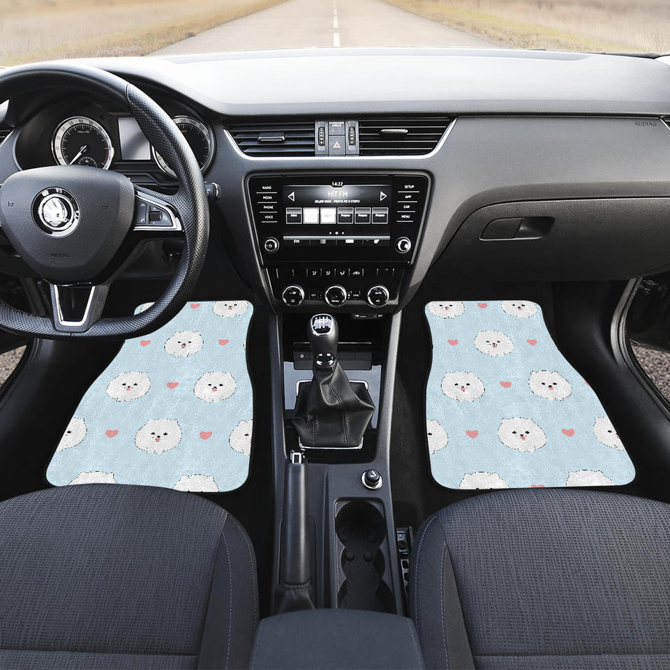 White Cute Pomeranian Pattern Front And Back Car Mats