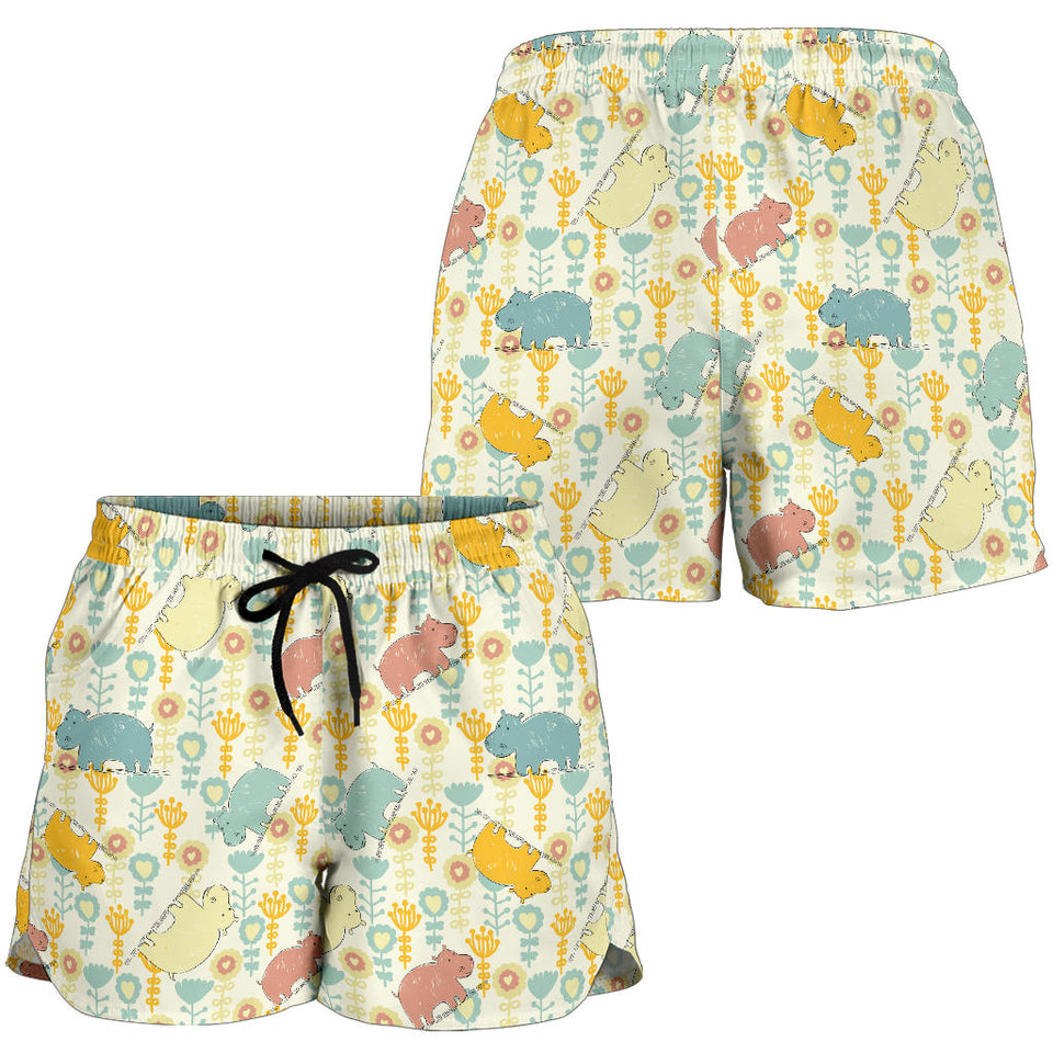 Hippopotamus Pattern Print Design 04 Women Shorts