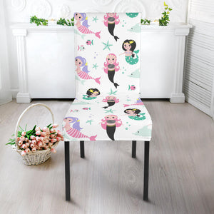 Cute Mermaid Dolphin Fish Starfish Pattern Dining Chair Slipcover