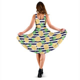 Pineapples Pattern Striped Background Sleeveless Midi Dress