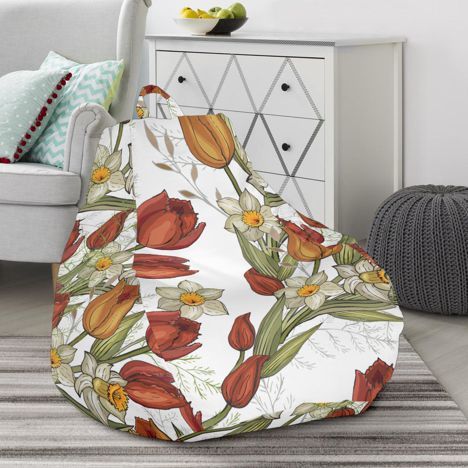 Red Tulips And Daffodils Pattern Bean Bag Cover