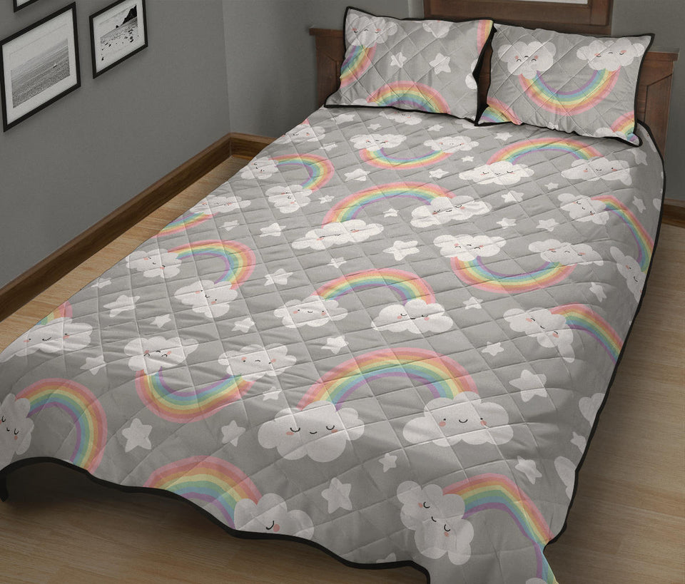 Cute rainbow clound star pattern Quilt Bed Set