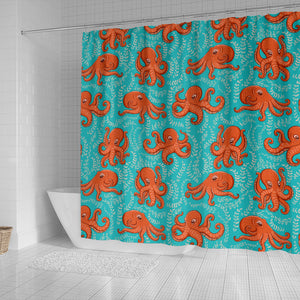 Octopus Turquoise Background Shower Curtain Fulfilled In US