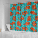 Octopus Turquoise Background Shower Curtain Fulfilled In US