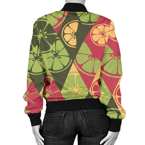 Cool Geometric Lime Pattern Women'S Bomber Jacket
