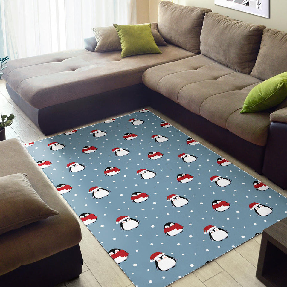 Cute Penguin Christmas Snow Pattern Area Rug
