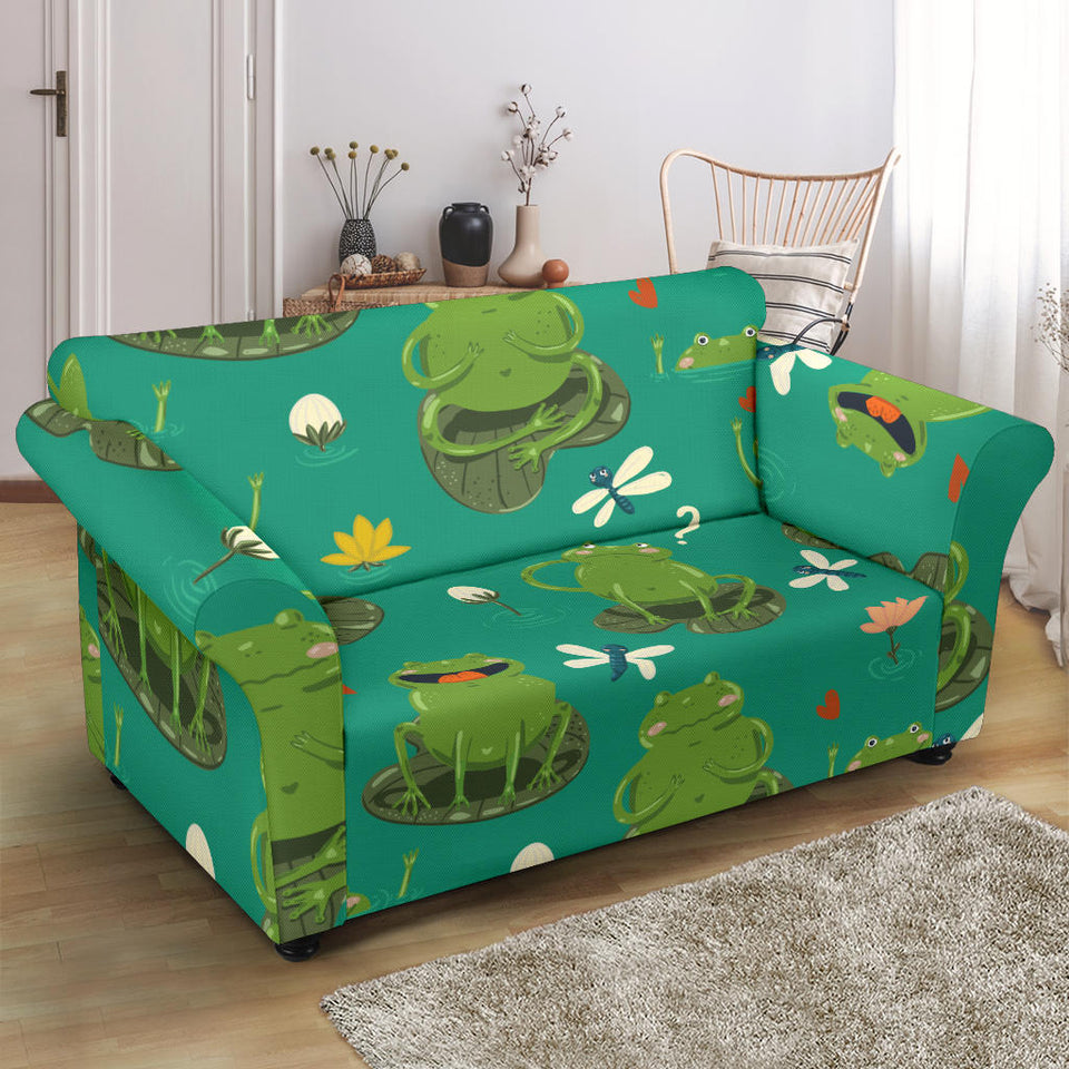 Cute Frog Dragonfly Design Pattern Loveseat Couch Slipcover