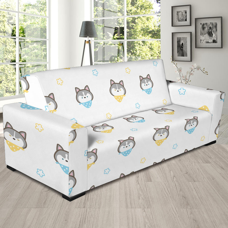 Cute Siberian Husky Pattern Sofa Slipcover