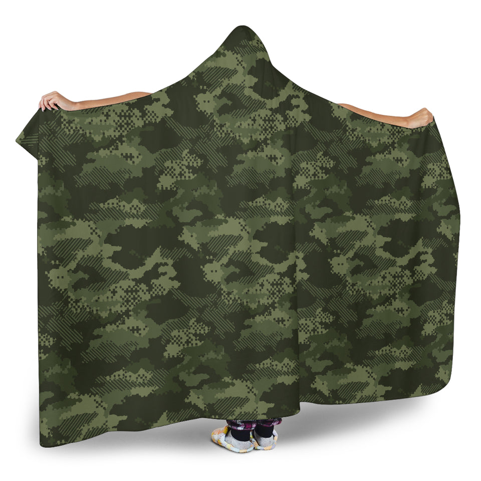 Digital Green Camo Camouflage Pattern Hooded Blanket