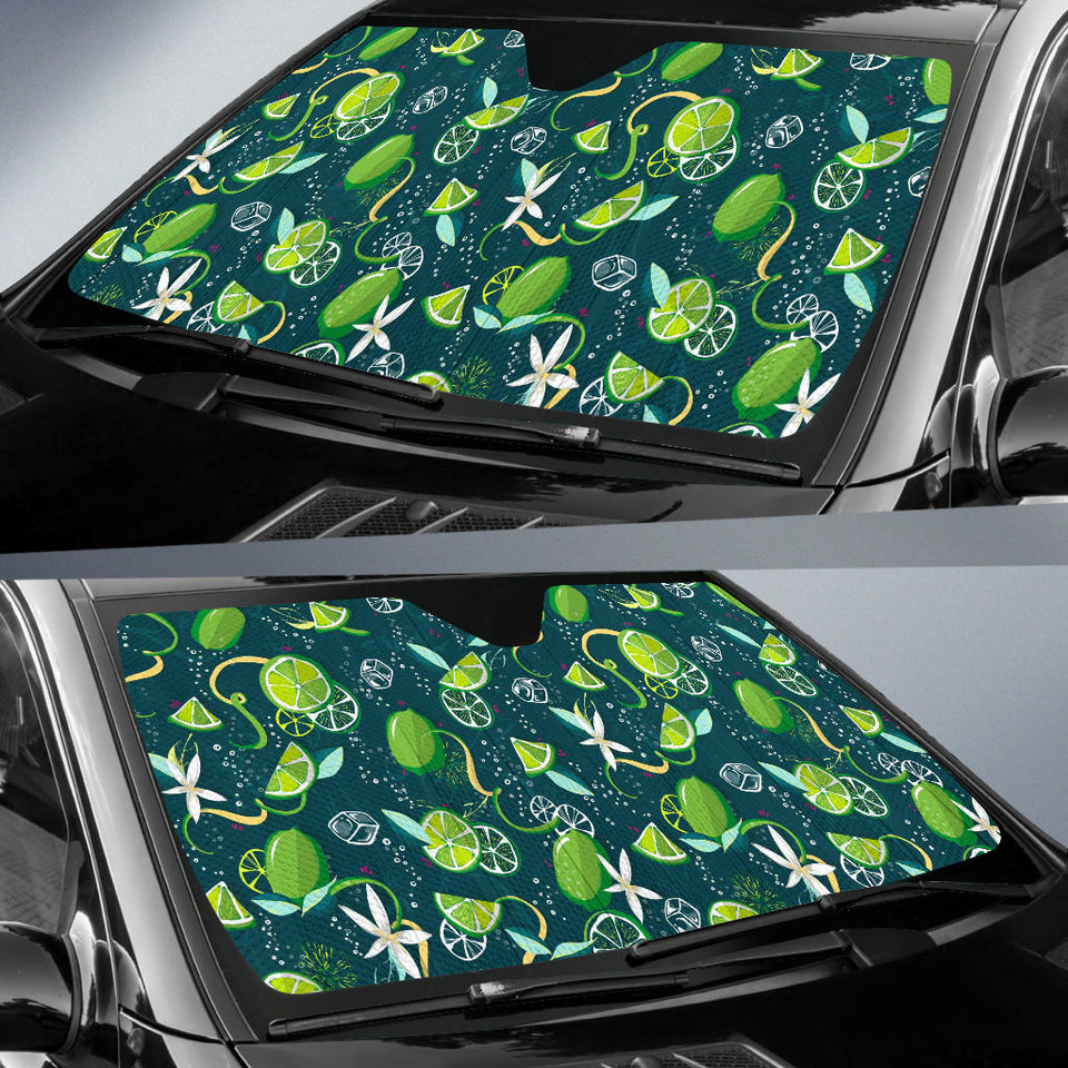 Lime Ice Flower Pattern Car Sun Shade