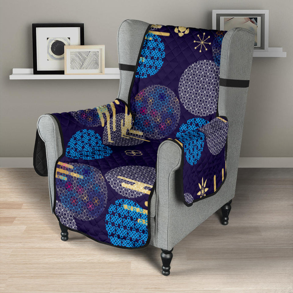 Blue japanese pattern cloud wave flower Chair Cover Protector