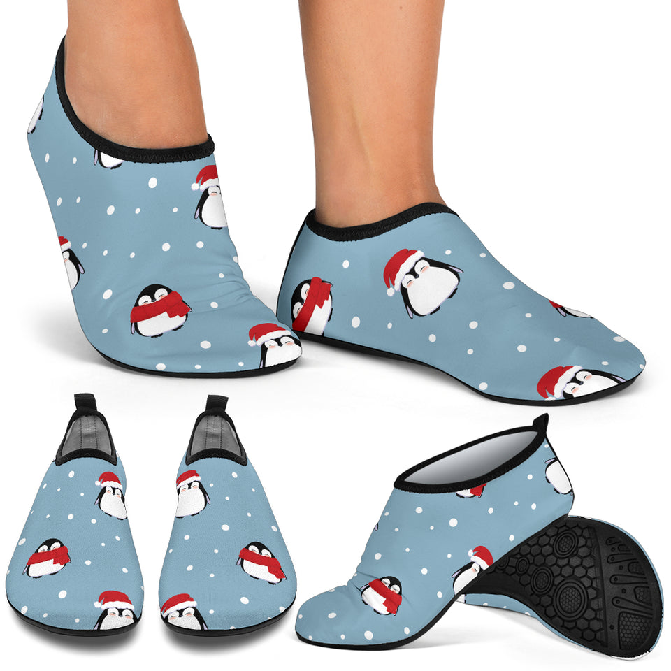 Cute Penguin Christmas Snow Pattern Aqua Shoes