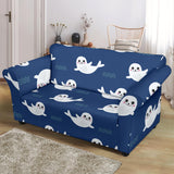 Cute White Baby Sea Lion Seal Pattern Loveseat Couch Slipcover