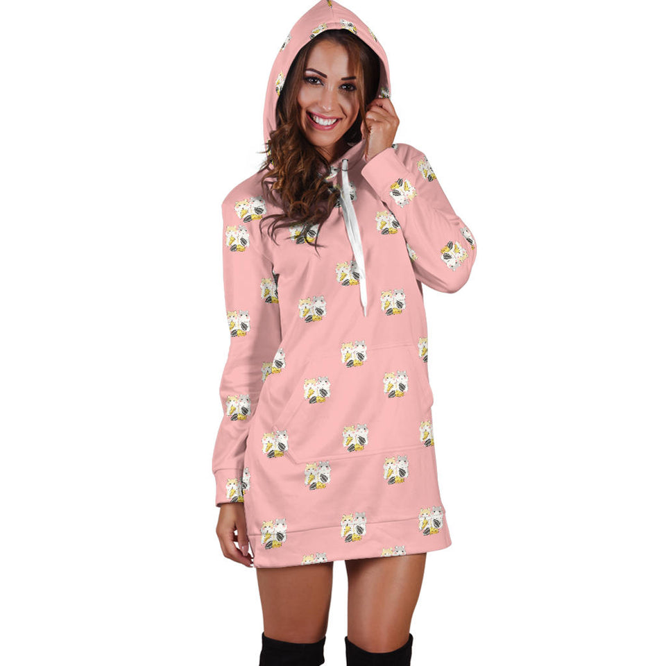 Cute Hamster Cheese Pattern Pink Background Women'S Hoodie Dress