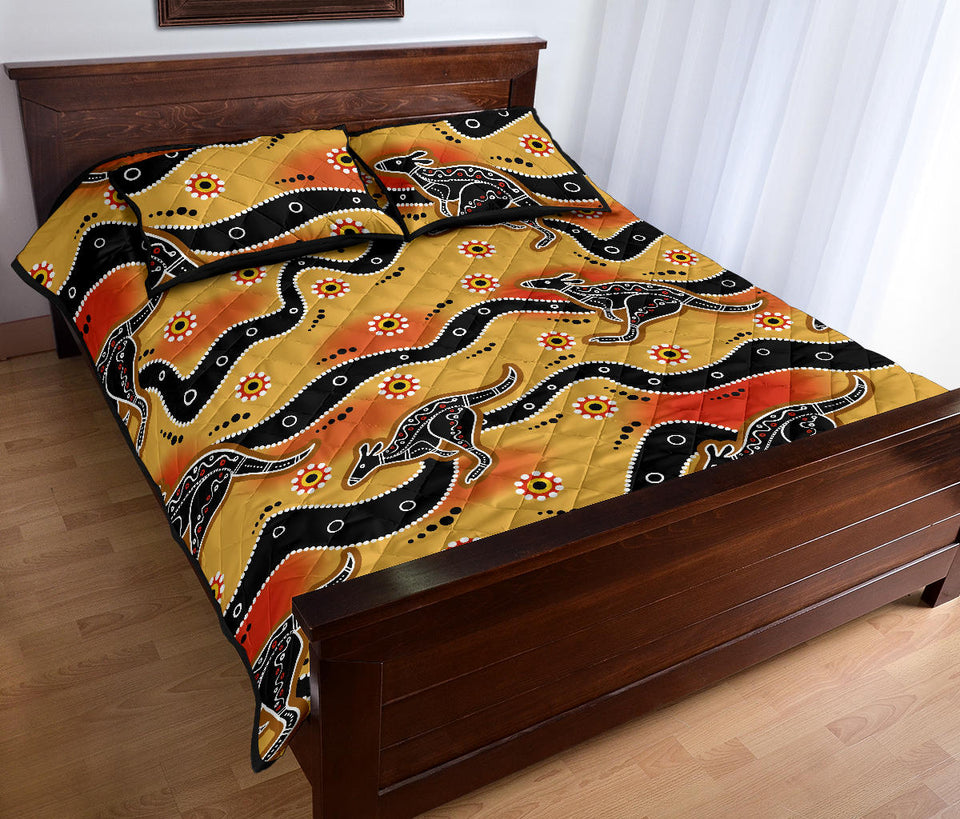 Kangaroo Australian aboriginal art pattern Quilt Bed Set