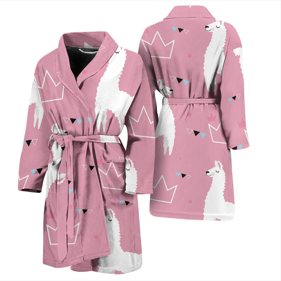 Llama Alpaca Pink Background Men'S Bathrobe