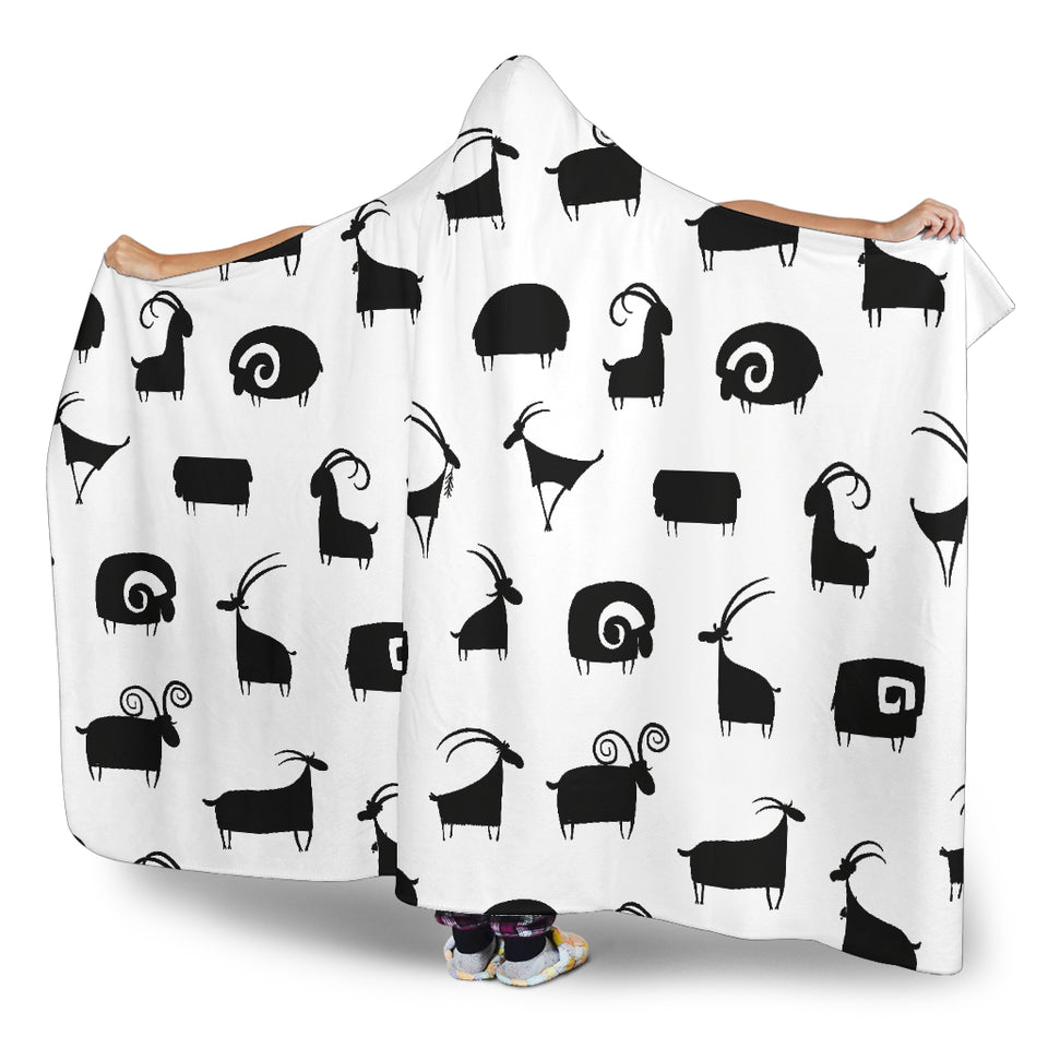 Goat Ram Pattern Hooded Blanket