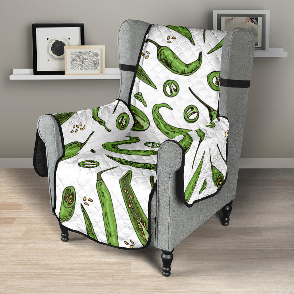 Hand drawn sketch style green Chili peppers pattern Chair Cover Protector