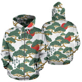 Bonsai Red Sun Japanese Pattern Zip Up Hoodie
